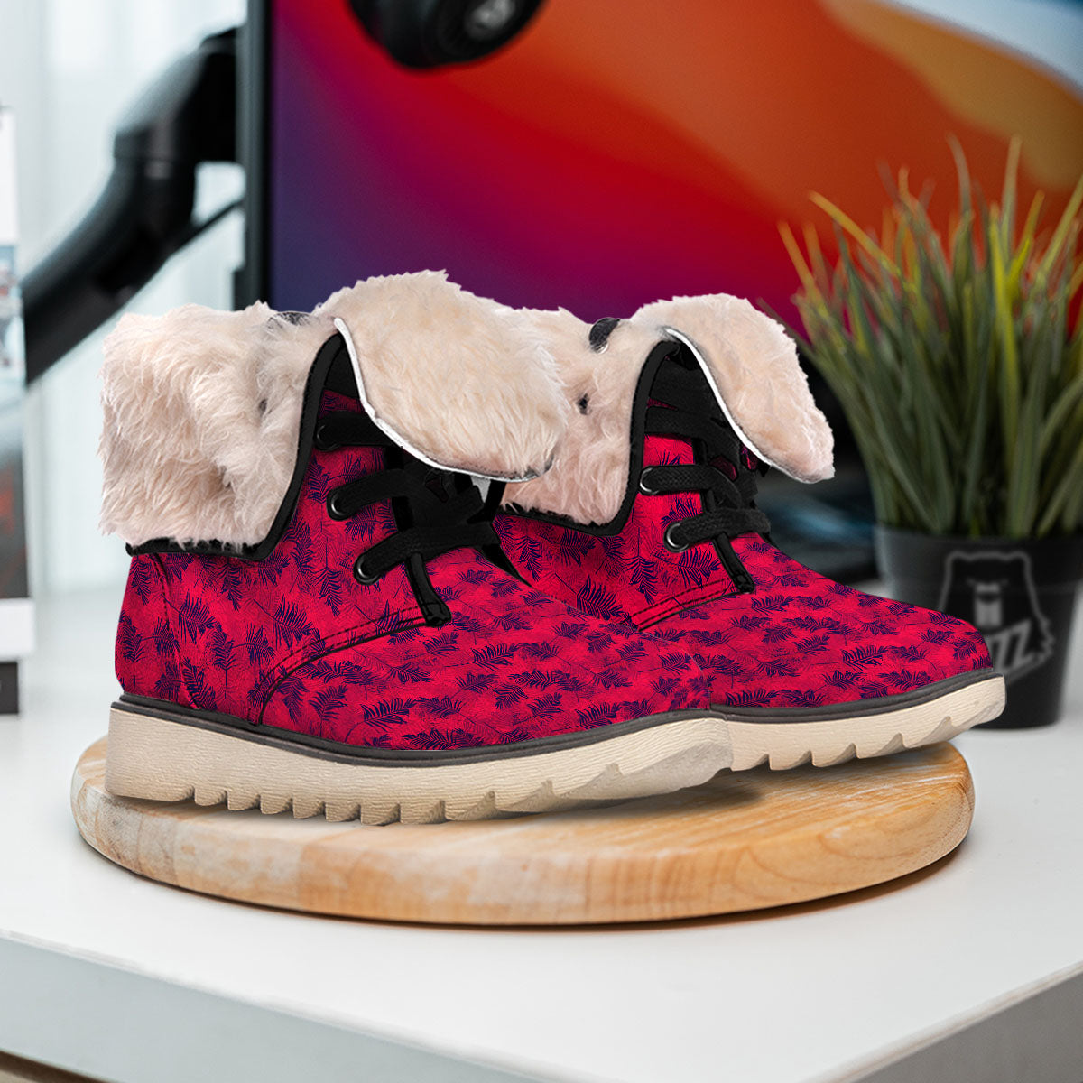 Palm Tree Red Print Pattern Snow Boots-grizzshop