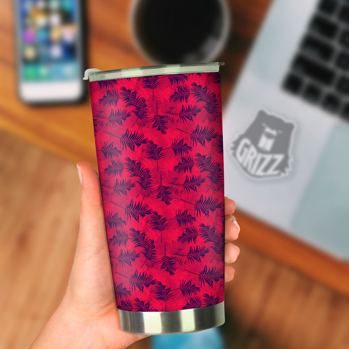 Palm Tree Red Print Pattern Tumbler-grizzshop