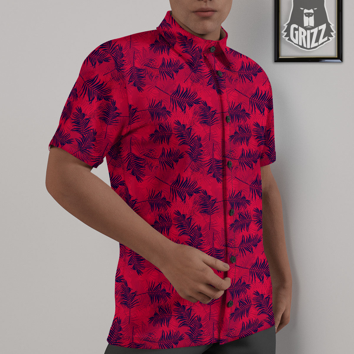 Palm Tree Red Print Pattern Untucked Shirts-grizzshop