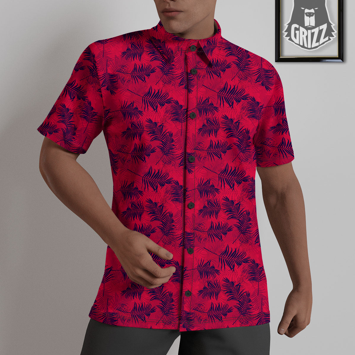 Palm Tree Red Print Pattern Untucked Shirts-grizzshop