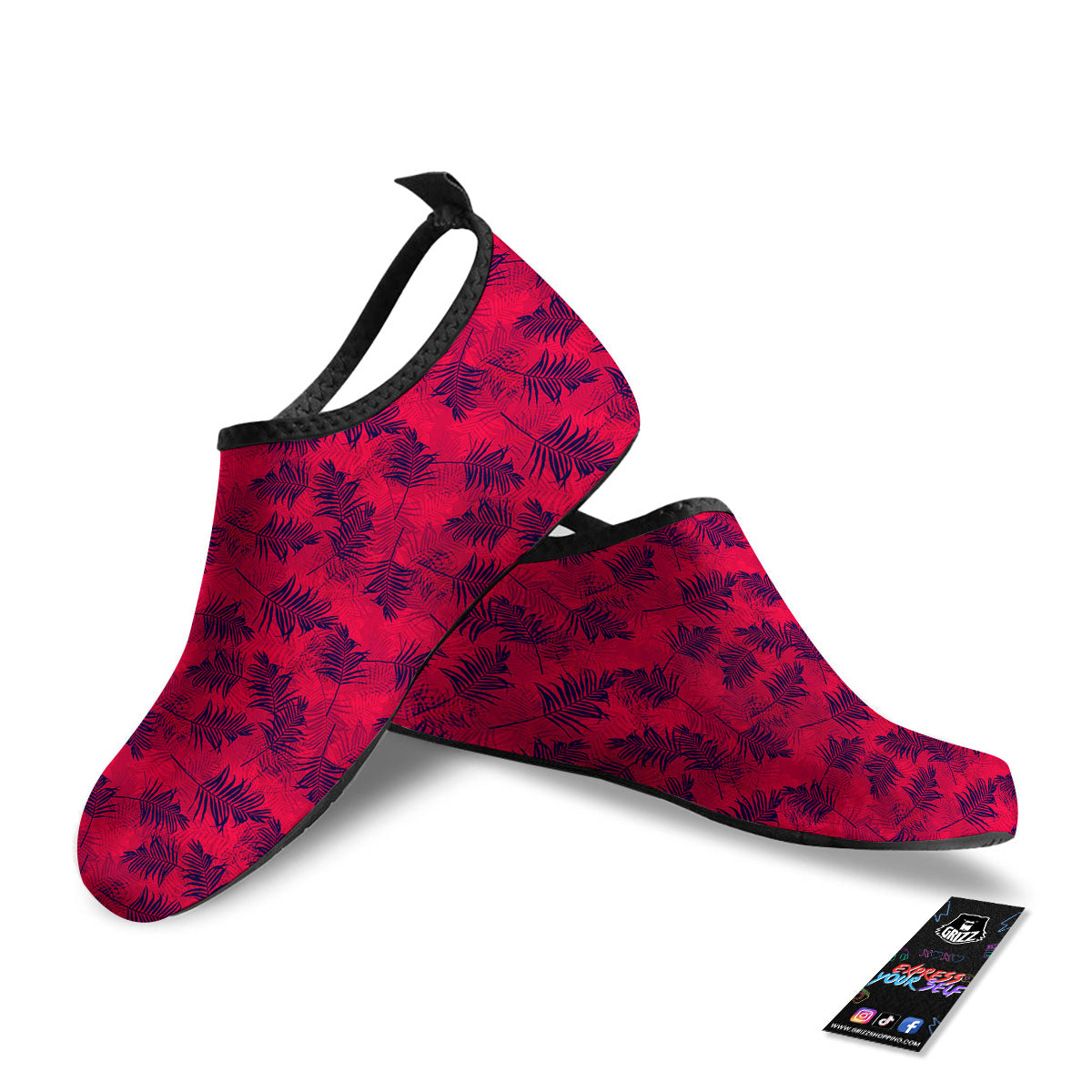 Palm Tree Red Print Pattern Water Shoes-grizzshop