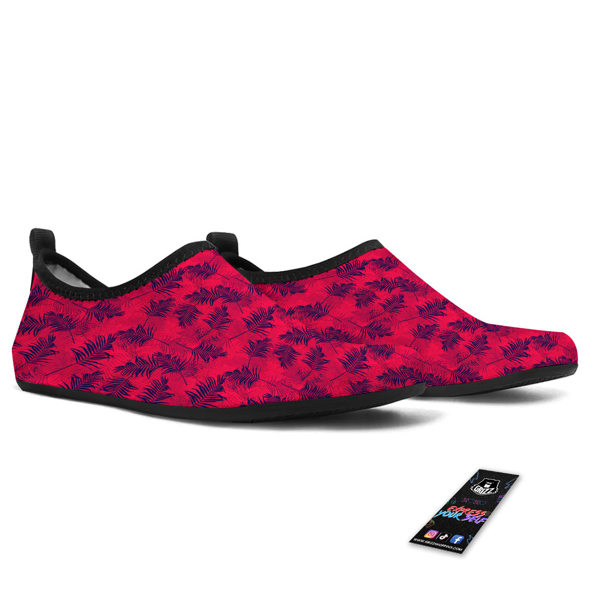 Palm Tree Red Print Pattern Water Shoes-grizzshop