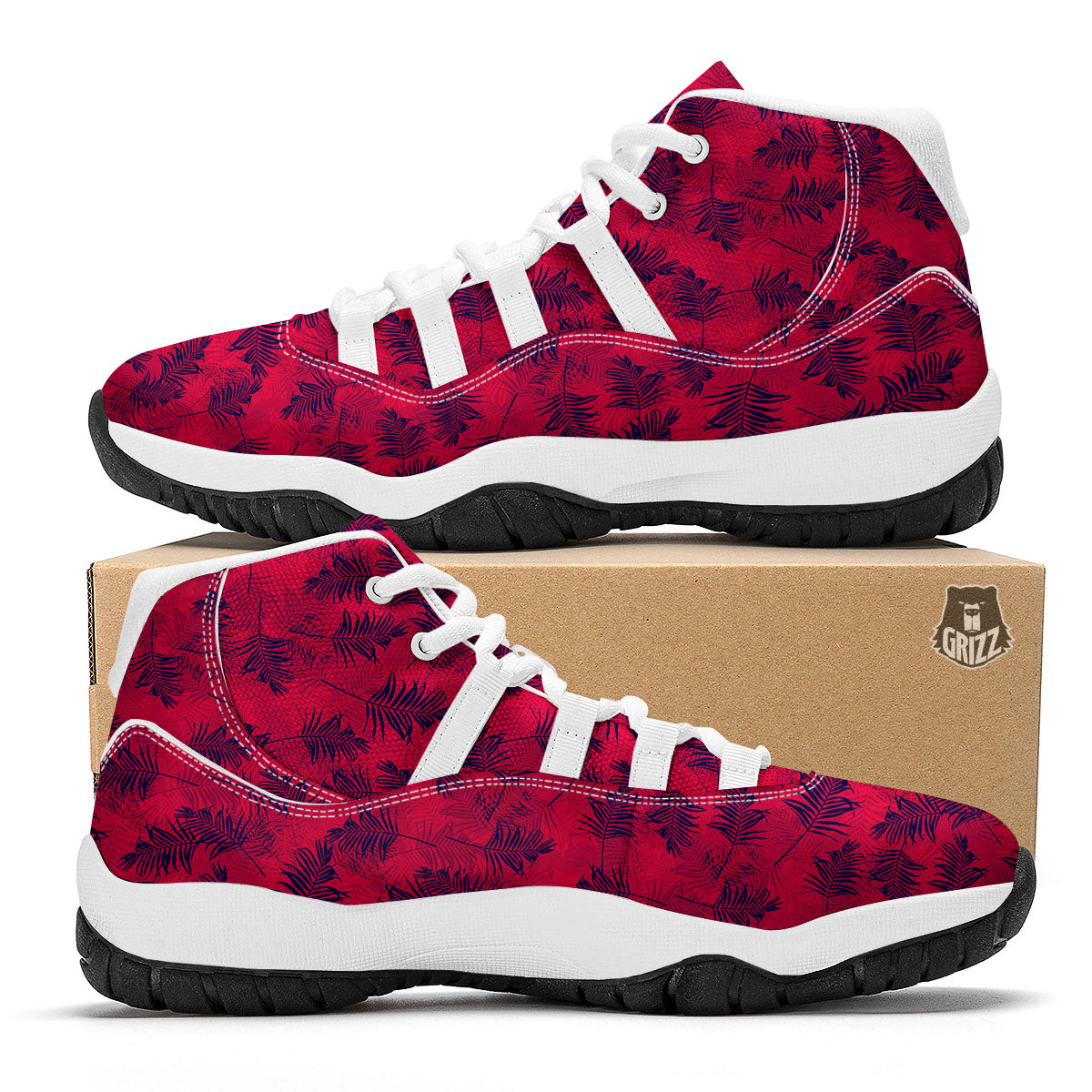 Palm Tree Red Print Pattern White Bball Shoes-grizzshop