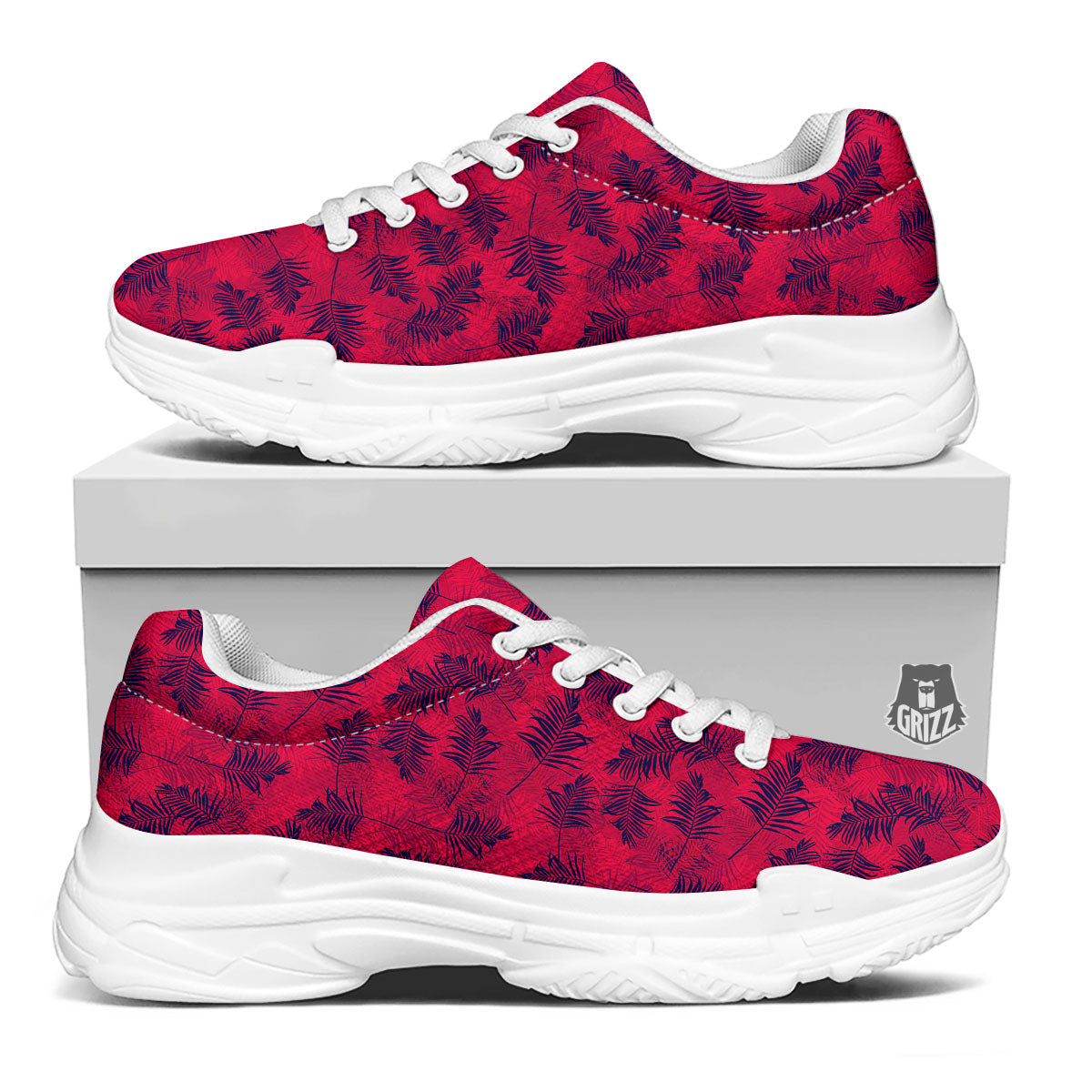 Palm Tree Red Print Pattern White Chunky Shoes-grizzshop
