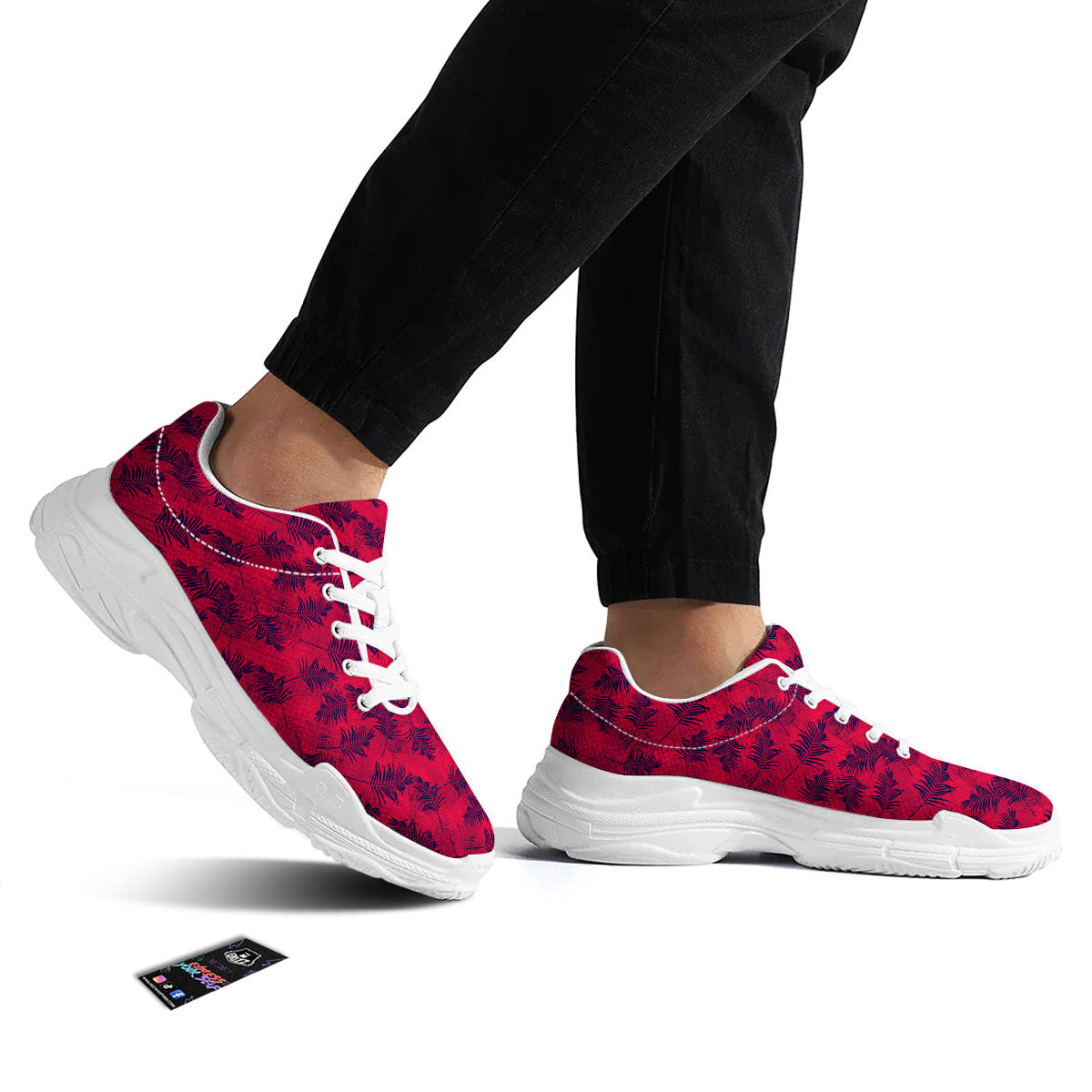 Palm Tree Red Print Pattern White Chunky Shoes-grizzshop