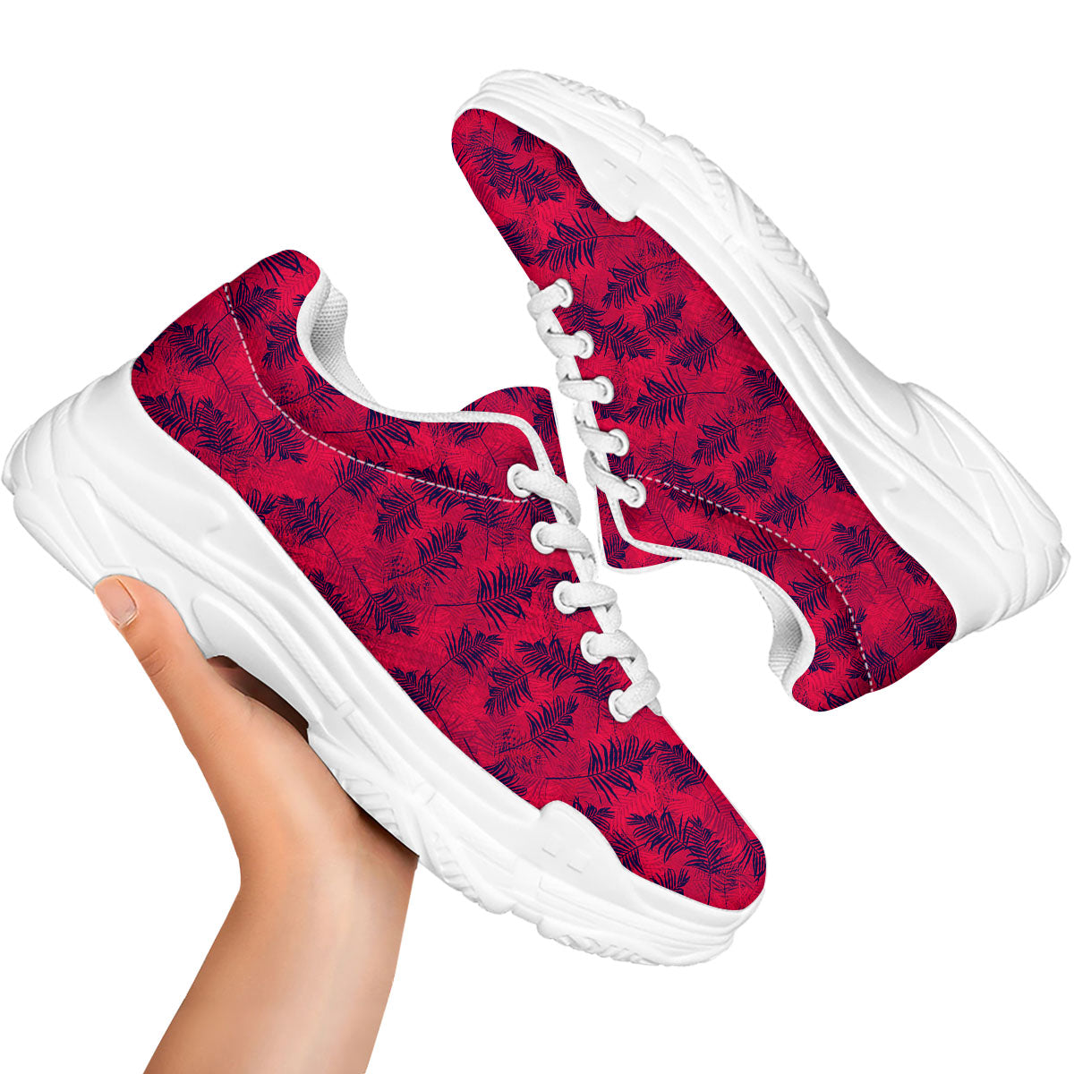 Palm Tree Red Print Pattern White Chunky Shoes-grizzshop