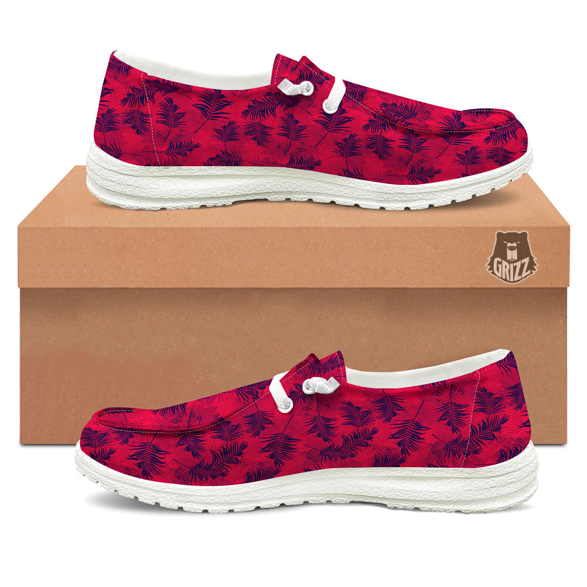 Palm Tree Red Print Pattern White Loafers-grizzshop