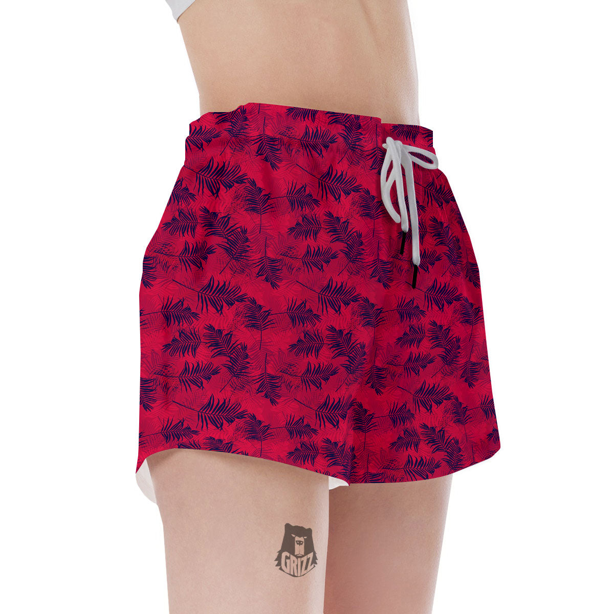 Palm Tree Red Print Pattern Women's Shorts-grizzshop