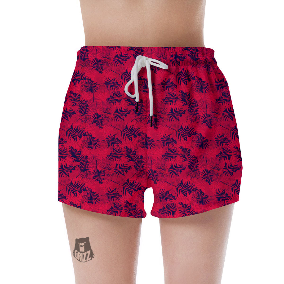 Palm Tree Red Print Pattern Women's Shorts-grizzshop