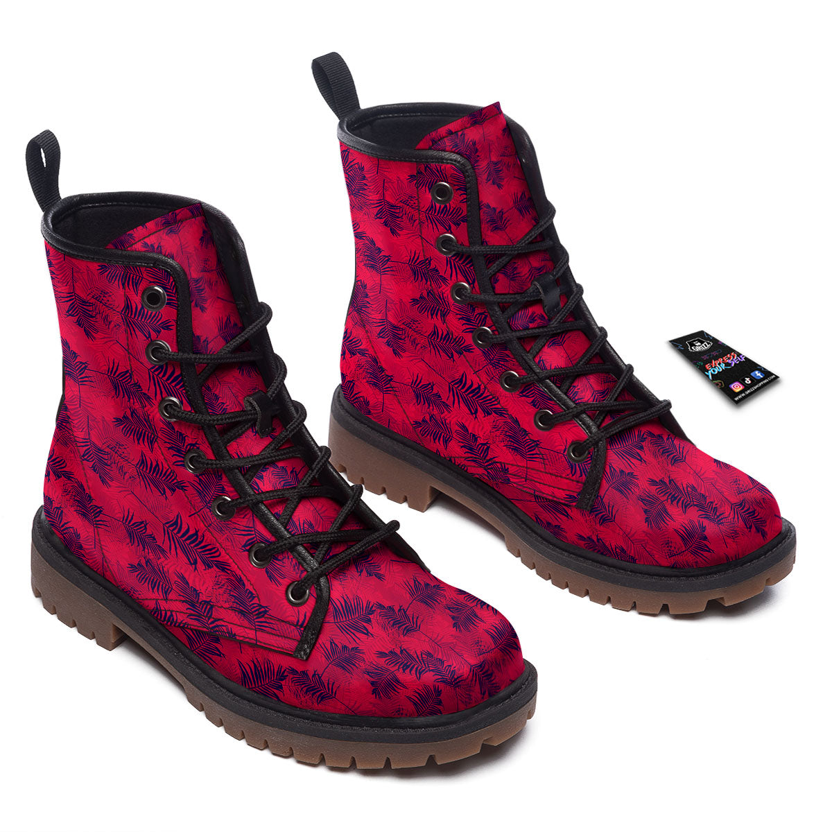 Palm Tree Red Print Pattern Work Boots-grizzshop