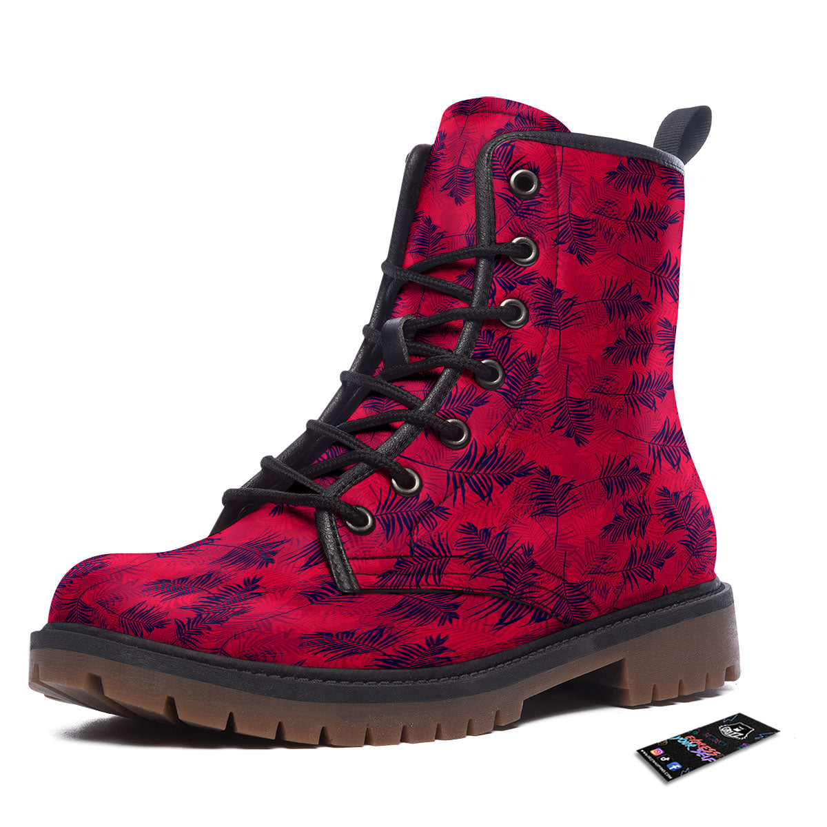Palm Tree Red Print Pattern Work Boots-grizzshop