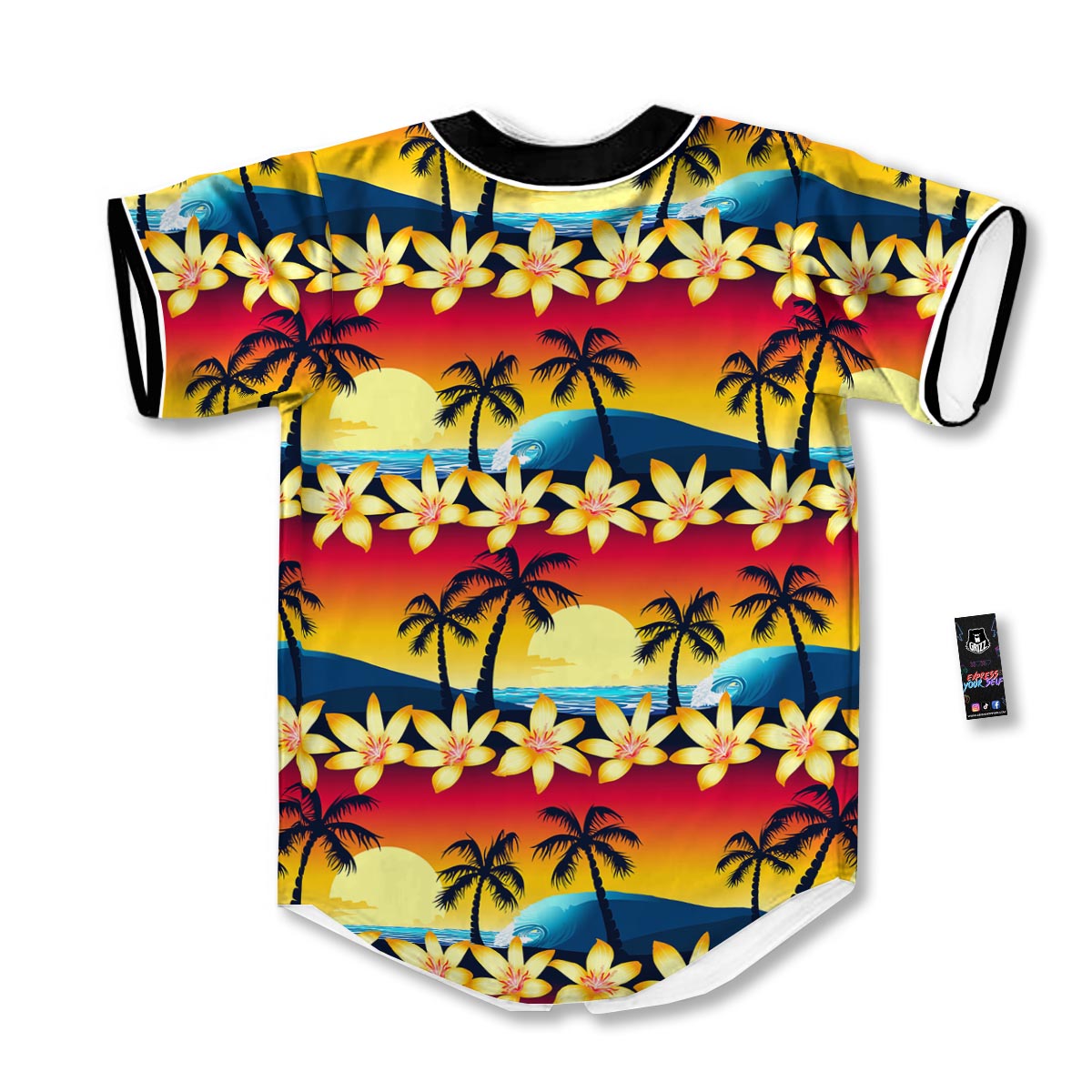 Palm Tree Sunset Hibiscus Print Pattern Baseball Jersey-grizzshop