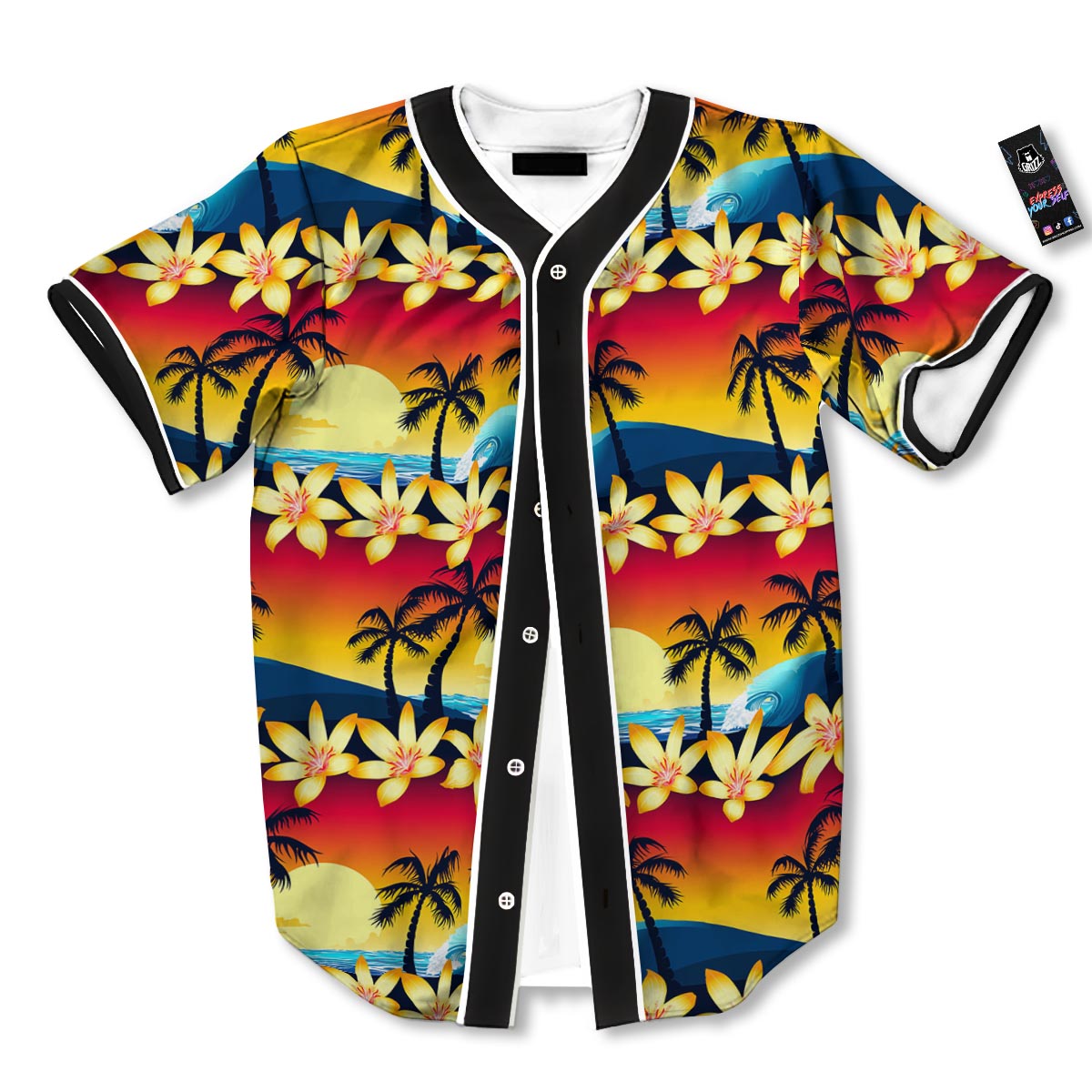 Palm Tree Sunset Hibiscus Print Pattern Baseball Jersey-grizzshop