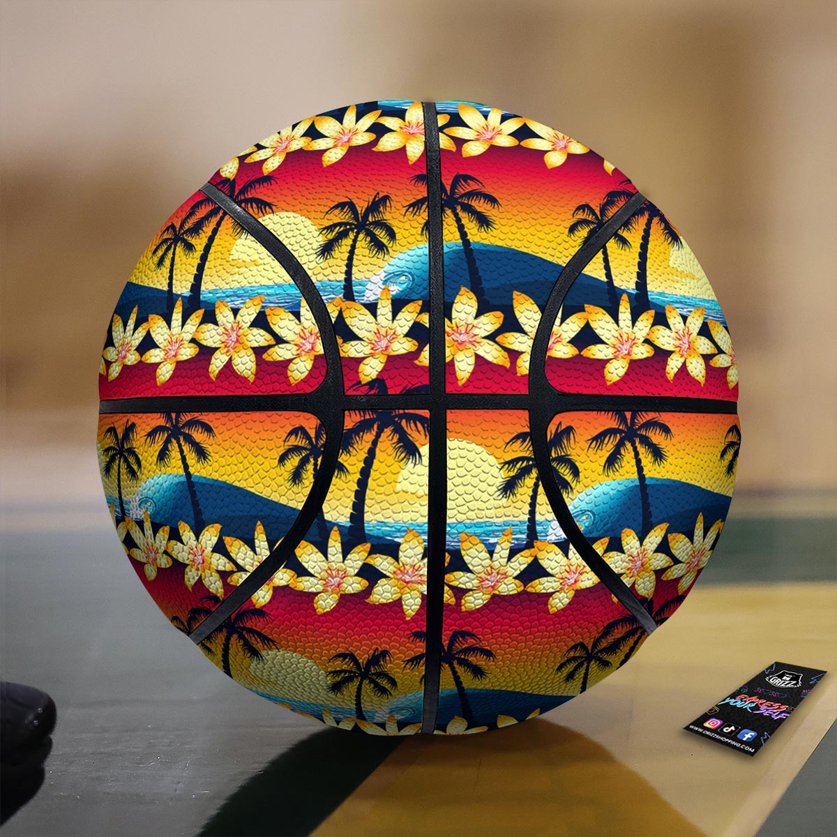 Palm Tree Sunset Hibiscus Print Pattern Basketball