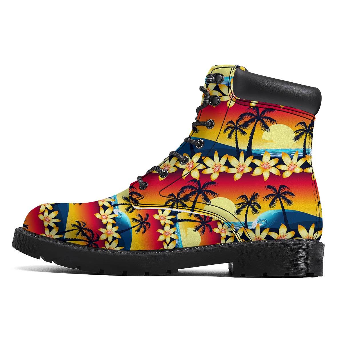 Palm Tree Sunset Hibiscus Print Pattern Boots-grizzshop