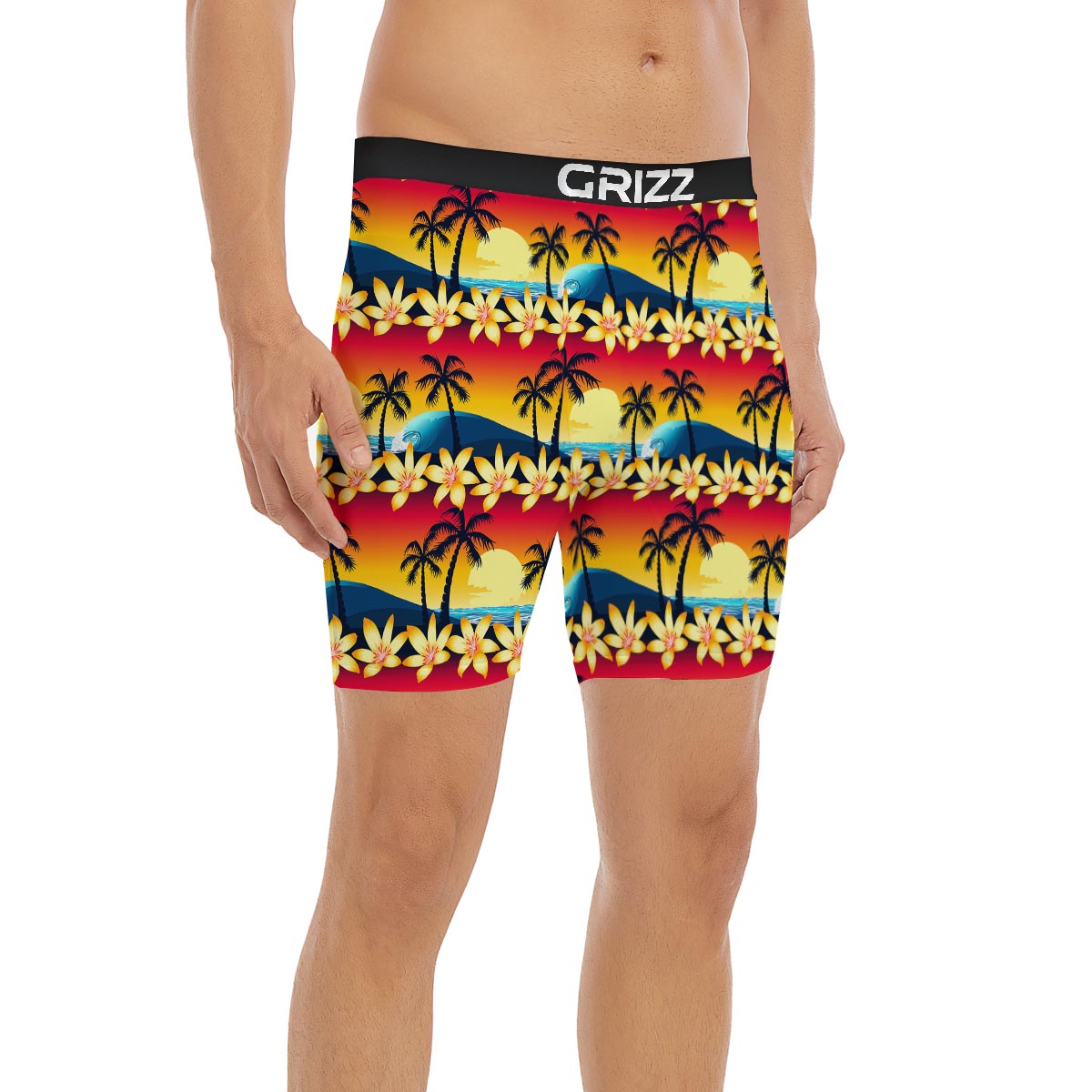 Palm Tree Sunset Hibiscus Print Pattern Boxer Briefs-grizzshop