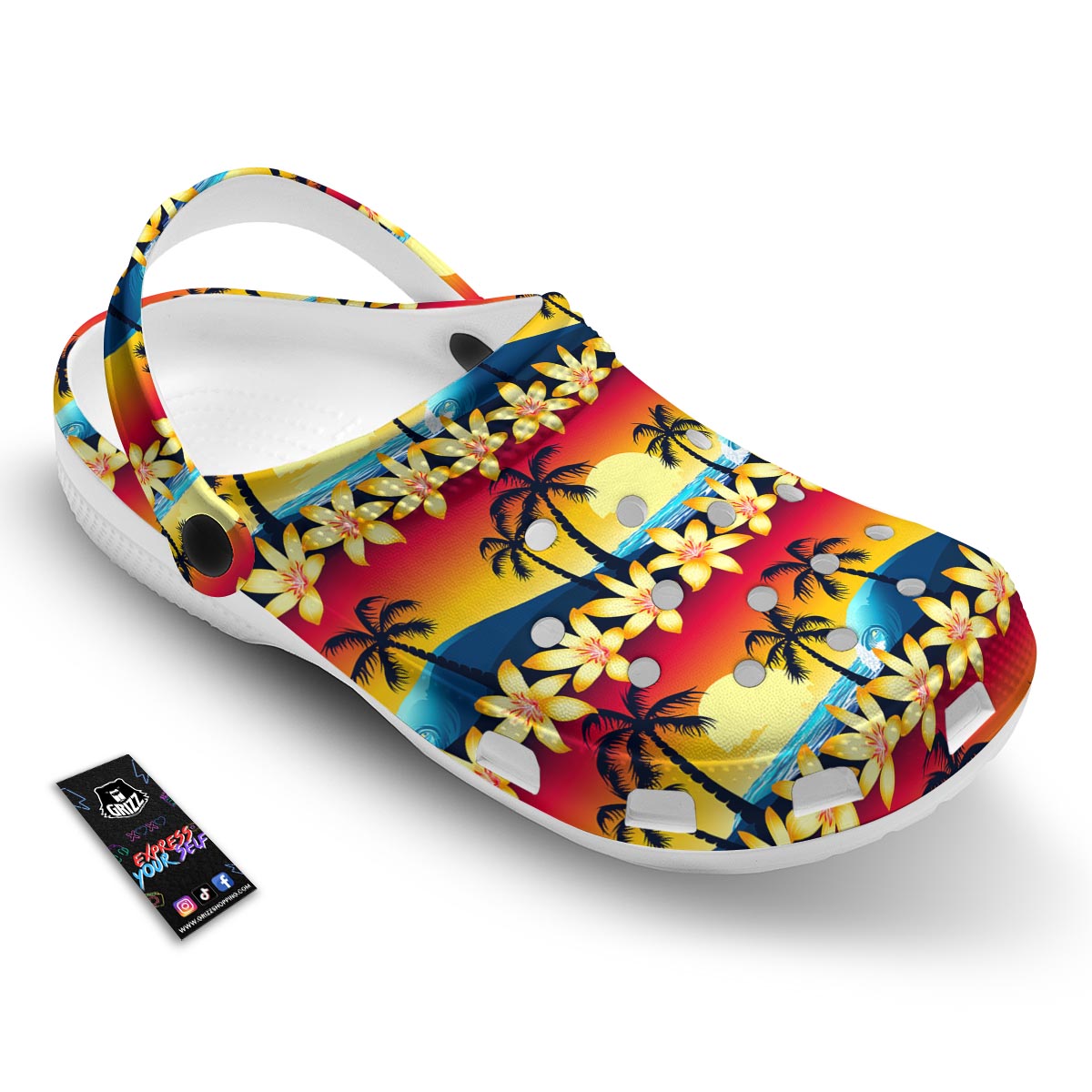 Palm Tree Sunset Hibiscus Print Pattern Clog-grizzshop