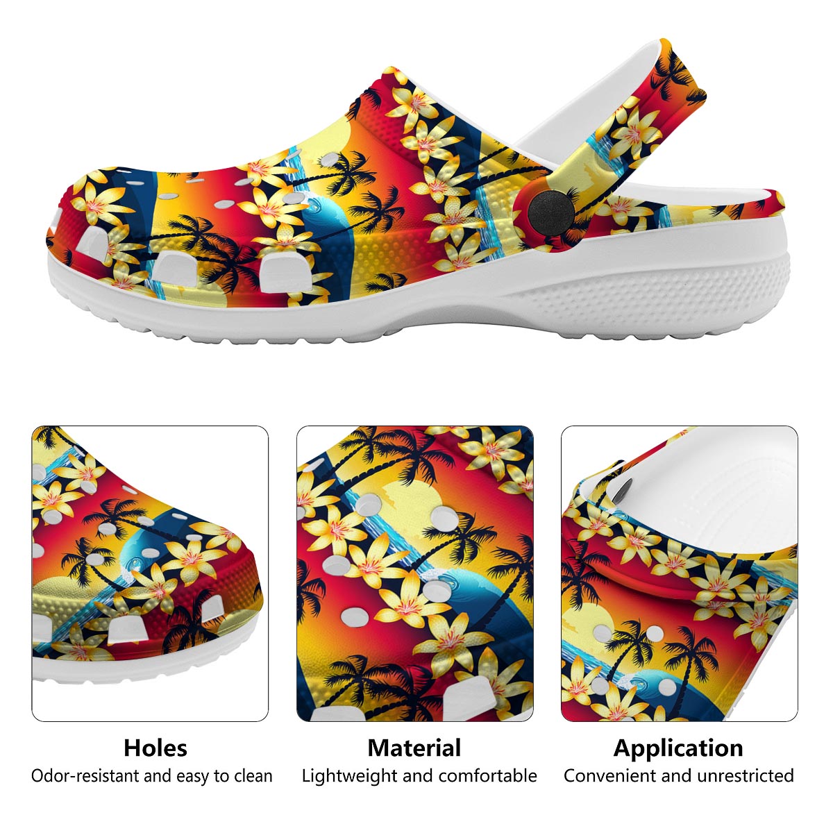 Palm Tree Sunset Hibiscus Print Pattern Clog-grizzshop