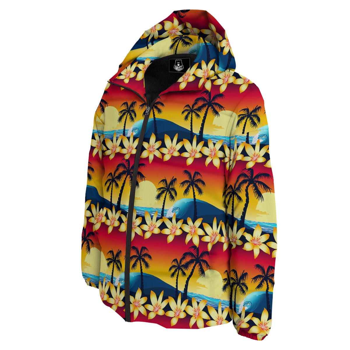 Palm Tree Sunset Hibiscus Print Pattern Down Jacket-grizzshop