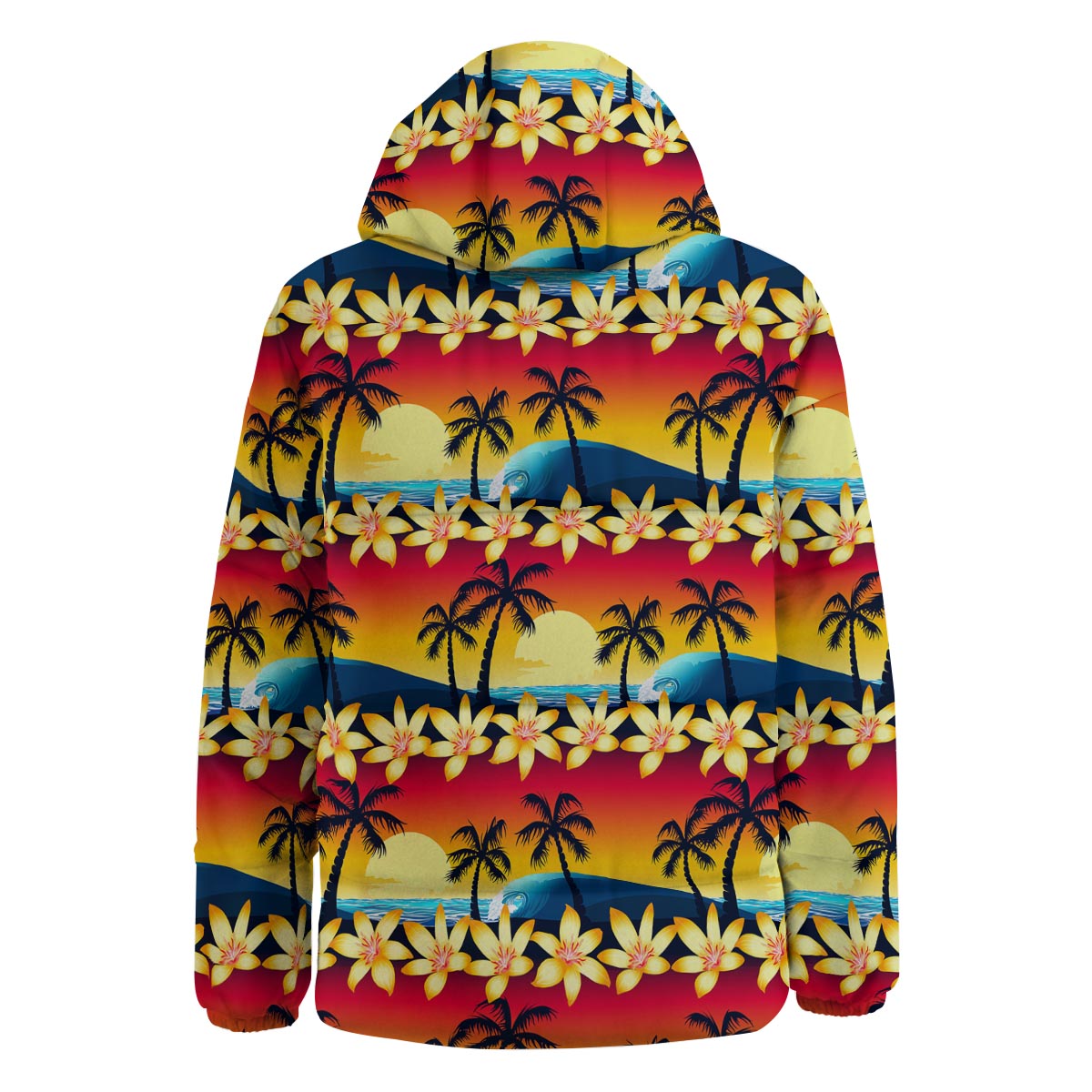 Palm Tree Sunset Hibiscus Print Pattern Down Jacket-grizzshop