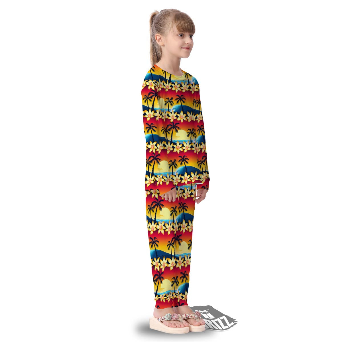 Palm Tree Sunset Hibiscus Print Pattern Kid's Pajamas-grizzshop