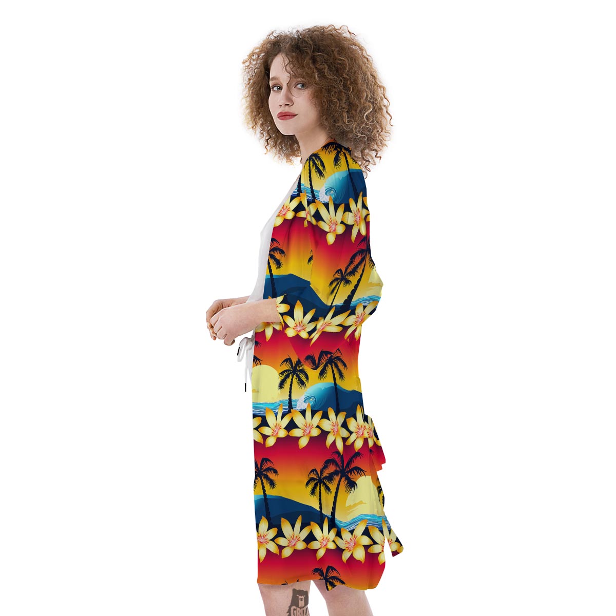 Palm Tree Sunset Hibiscus Print Pattern Kimono-grizzshop