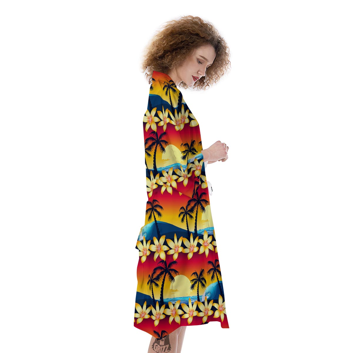 Palm Tree Sunset Hibiscus Print Pattern Kimono-grizzshop
