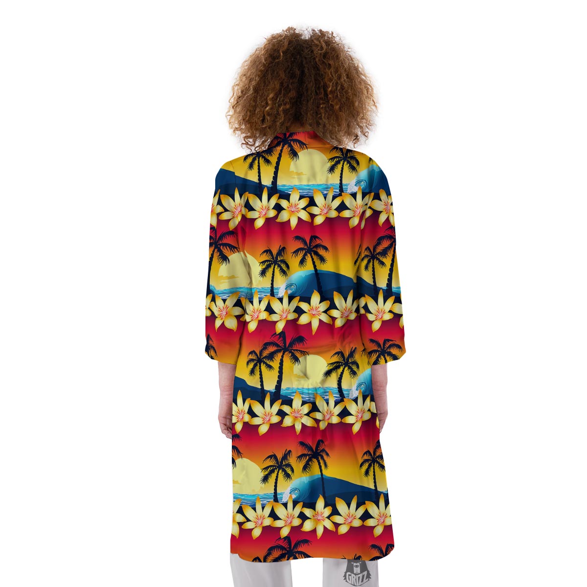 Palm Tree Sunset Hibiscus Print Pattern Kimono-grizzshop