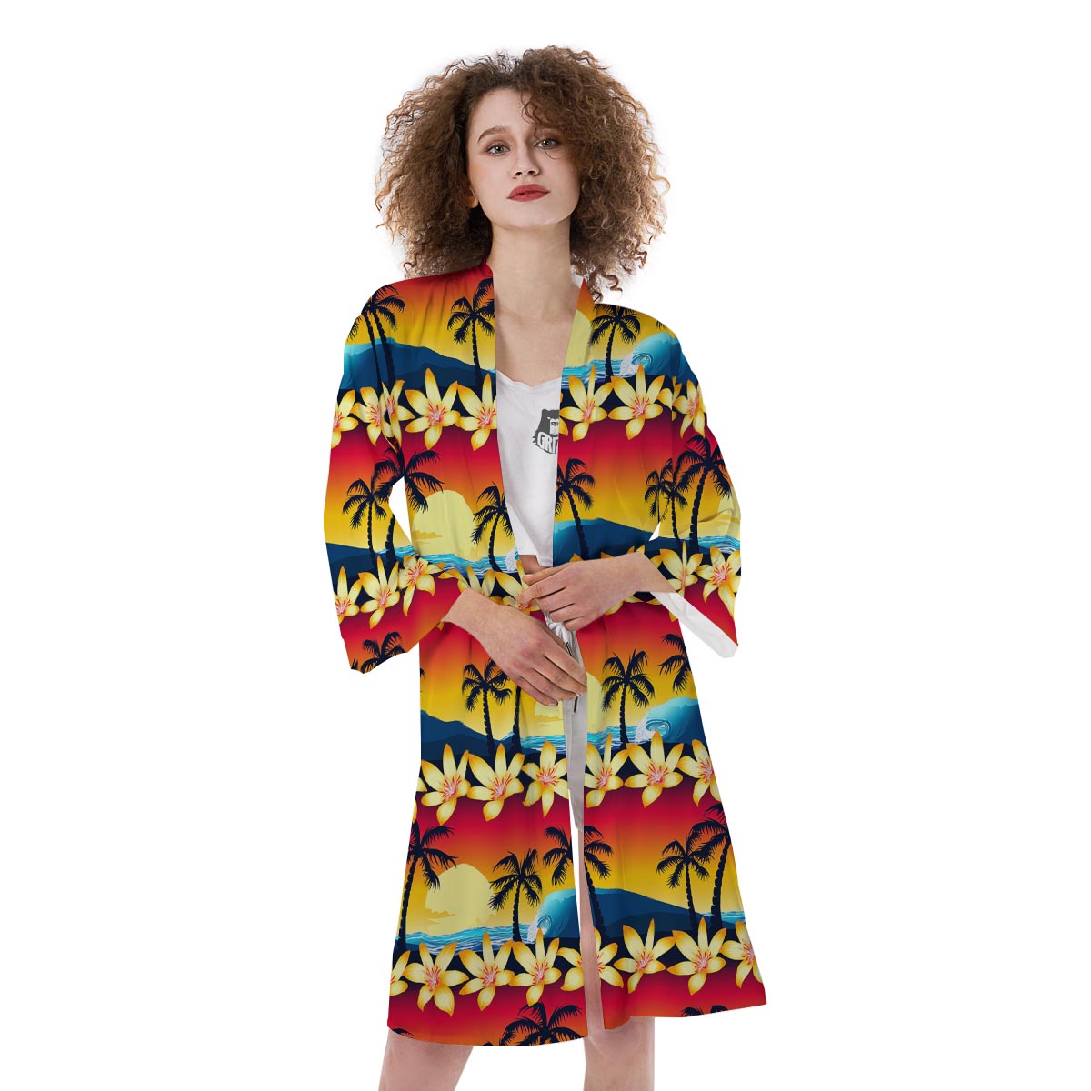 Palm Tree Sunset Hibiscus Print Pattern Kimono-grizzshop