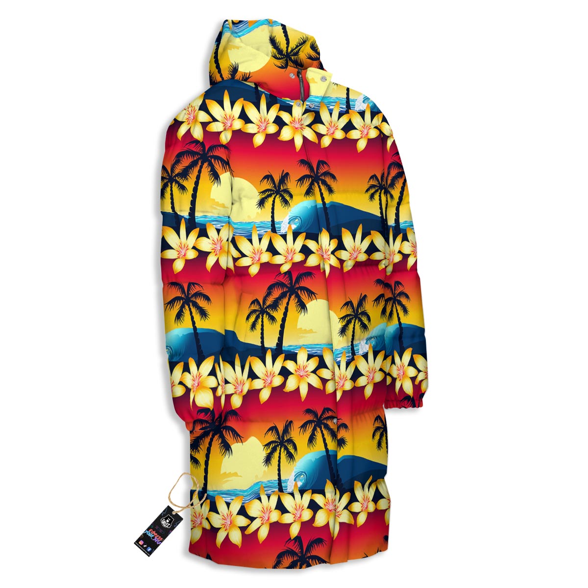 Palm Tree Sunset Hibiscus Print Pattern Long Down Jacket-grizzshop
