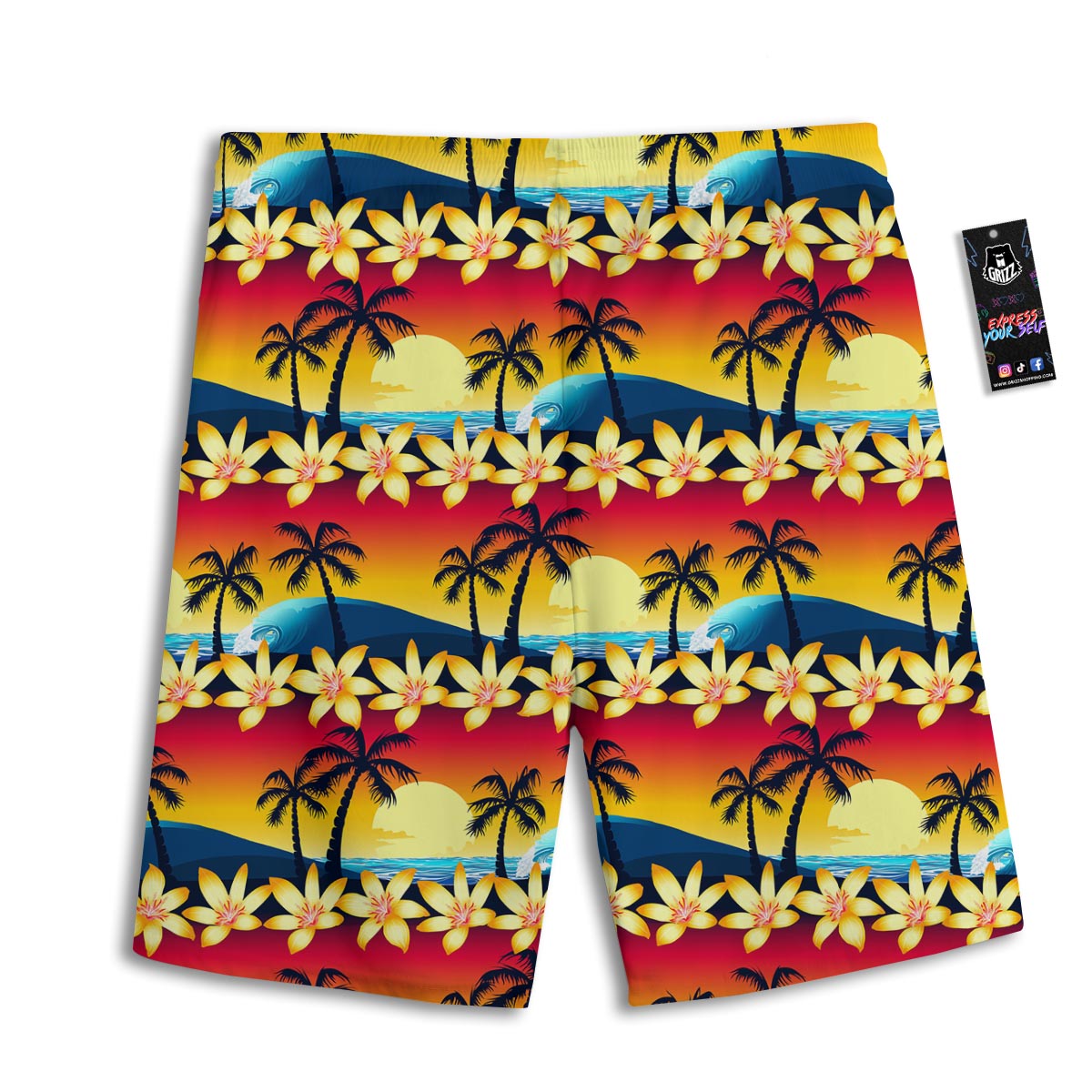 Palm Tree Sunset Hibiscus Print Pattern Men's Athletic Shorts