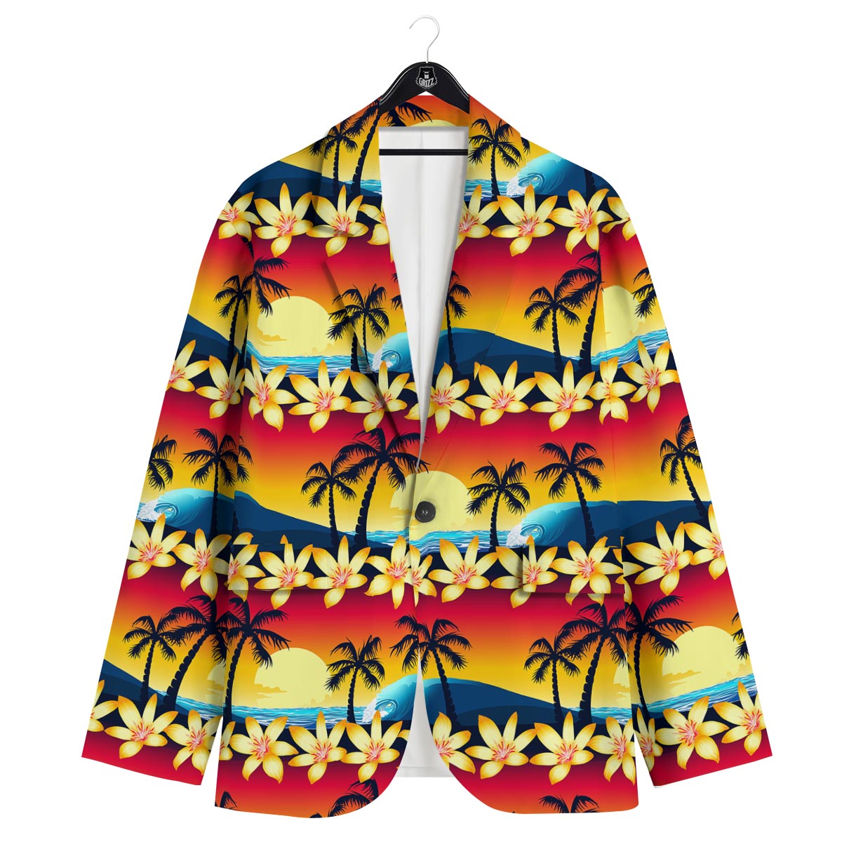 Palm Tree Sunset Hibiscus Print Pattern Men's Sport Coat-grizzshop