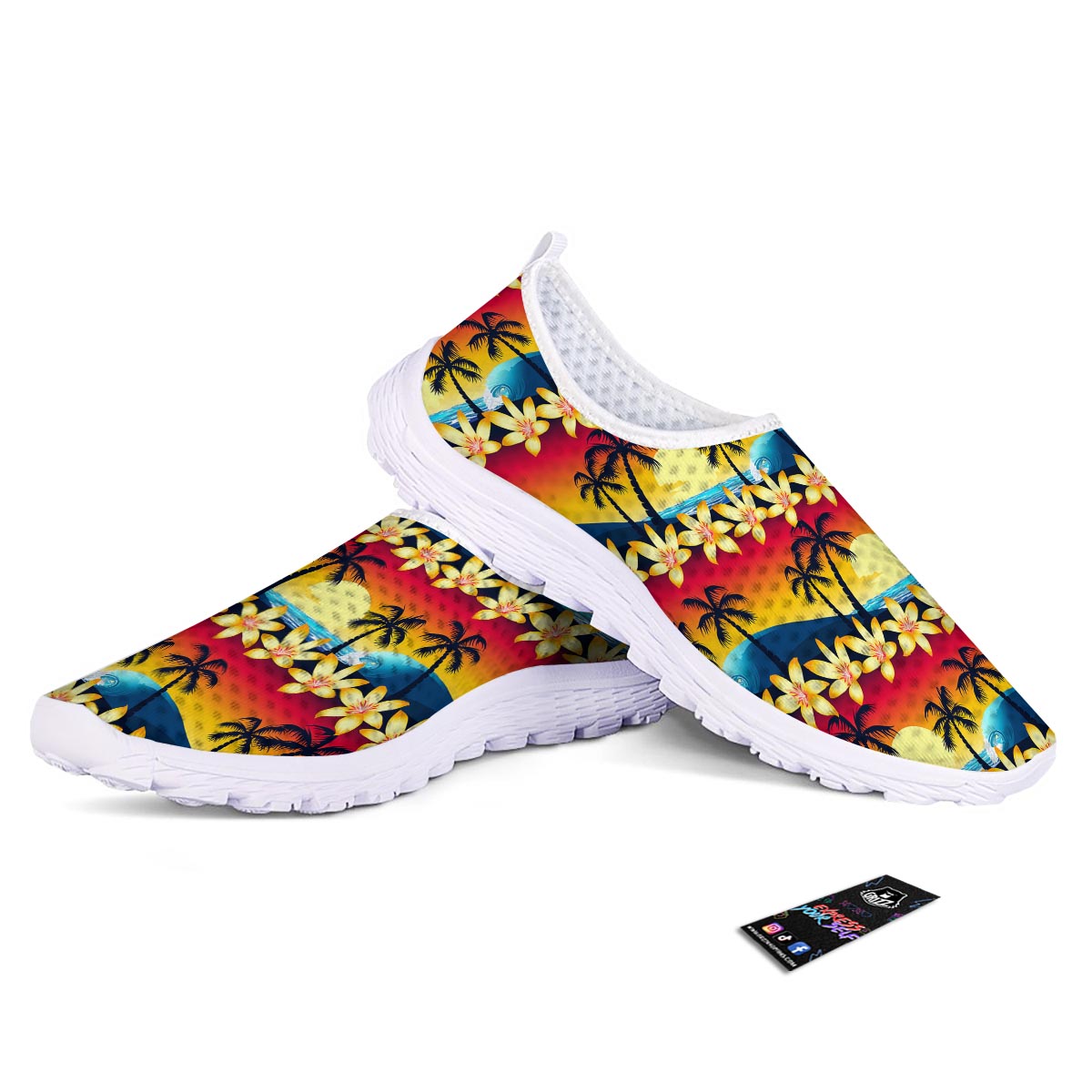 Palm Tree Sunset Hibiscus Print Pattern Nurse Shoes-grizzshop