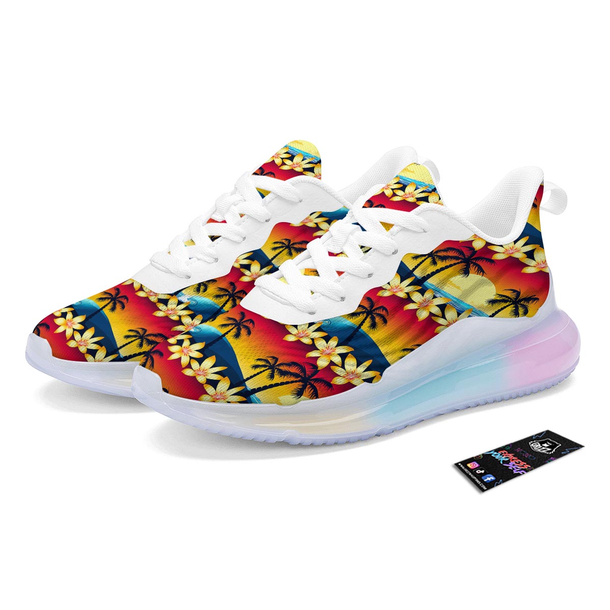 Palm Tree Sunset Hibiscus Print Pattern Running Sneakers-grizzshop