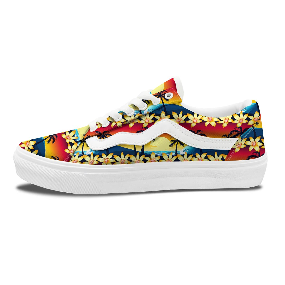 Palm Tree Sunset Hibiscus Print Pattern Skate Shoes-grizzshop