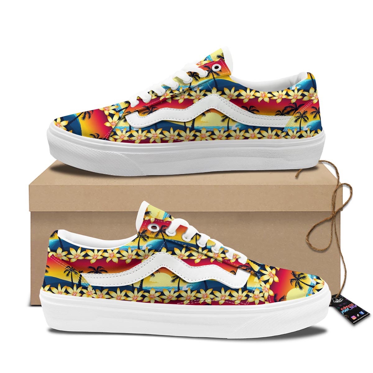 Palm Tree Sunset Hibiscus Print Pattern Skate Shoes-grizzshop