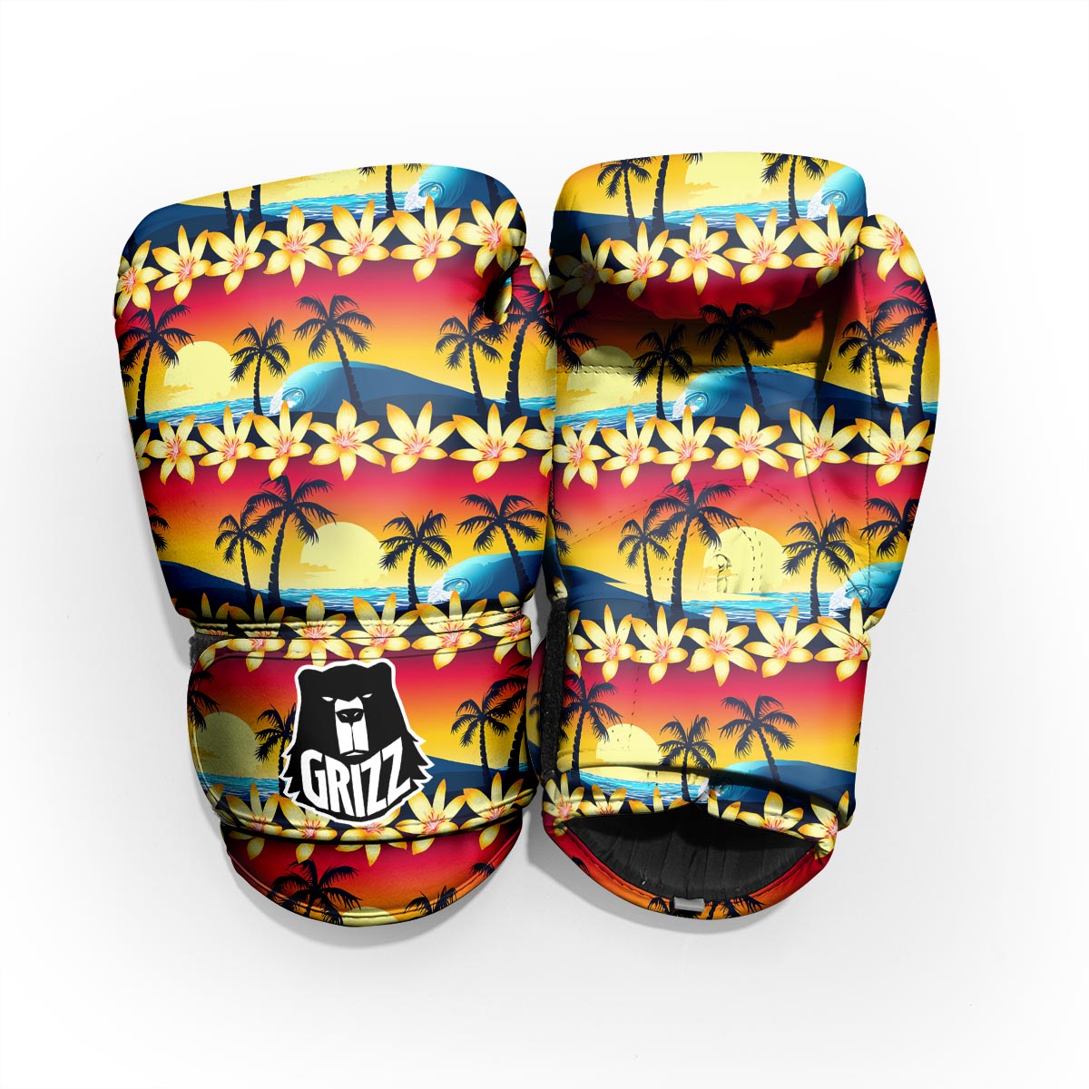 Palm Tree Sunset Hibiscus Print Pattern Pro Boxing Glove