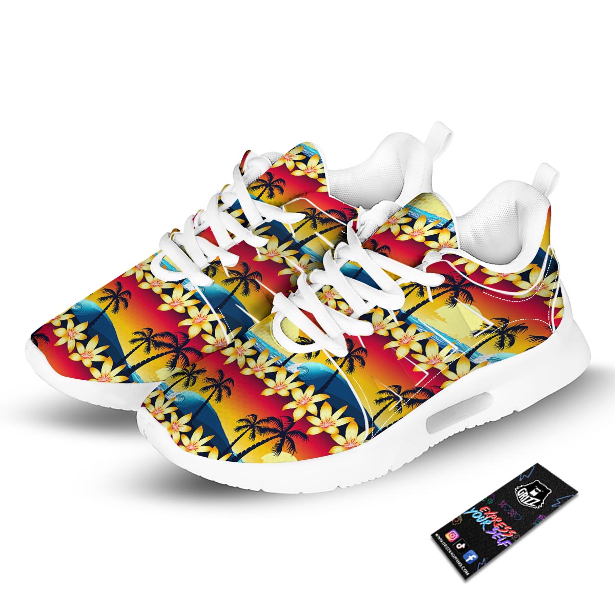 Palm Tree Sunset Hibiscus Print Pattern Tennis Shoes-grizzshop