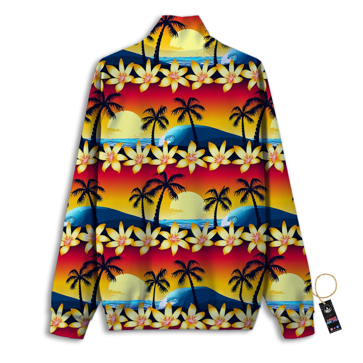 Palm Tree Sunset Hibiscus Print Pattern Track Jacket-grizzshop