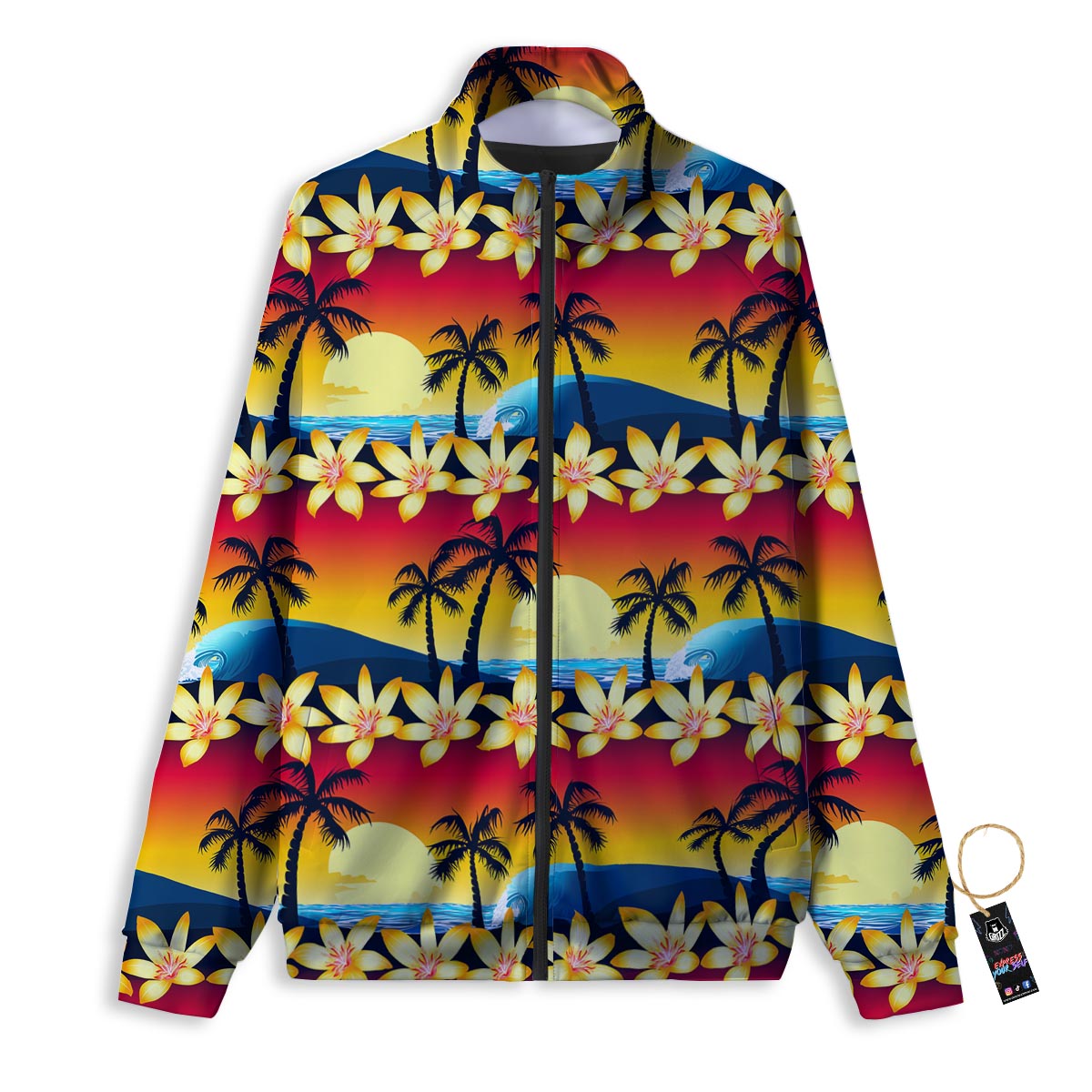 Palm Tree Sunset Hibiscus Print Pattern Track Jacket-grizzshop