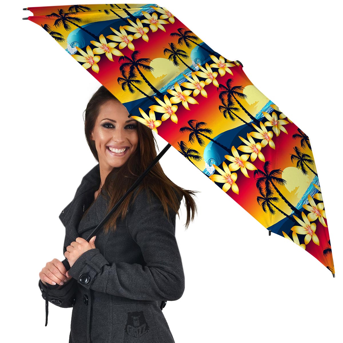 Palm Tree Sunset Hibiscus Print Pattern Umbrella-grizzshop