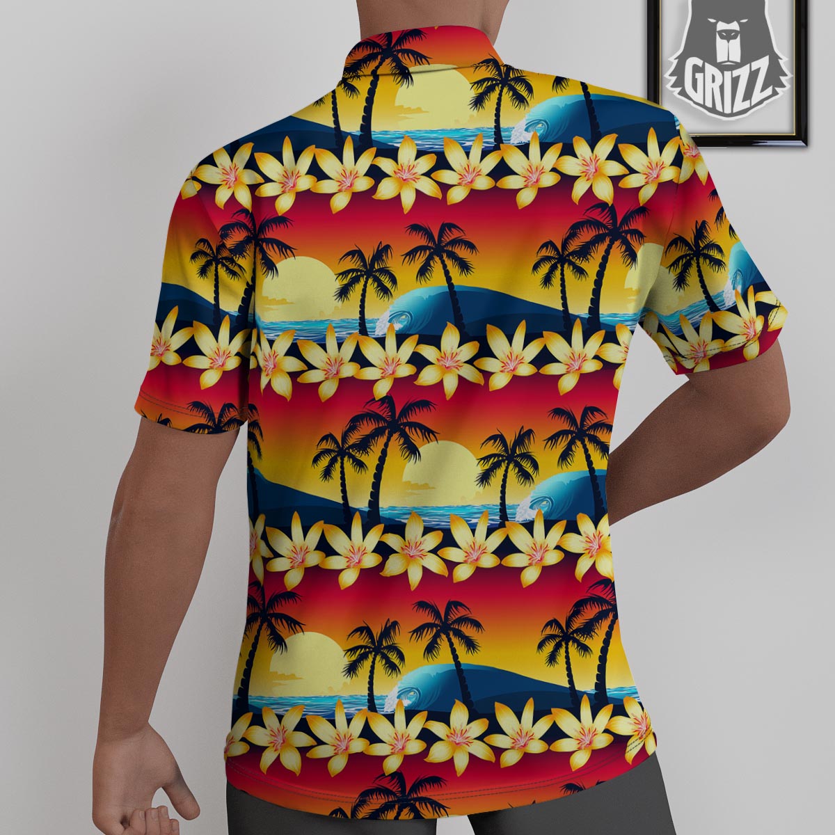 Palm Tree Sunset Hibiscus Print Pattern Untucked Shirts-grizzshop
