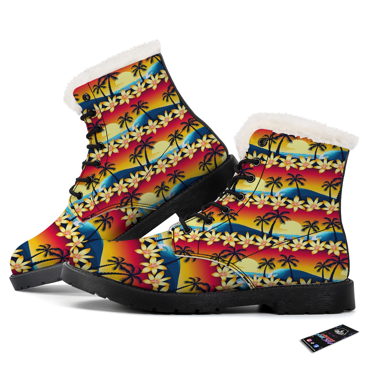 Palm Tree Sunset Hibiscus Print Pattern Winter Boots-grizzshop