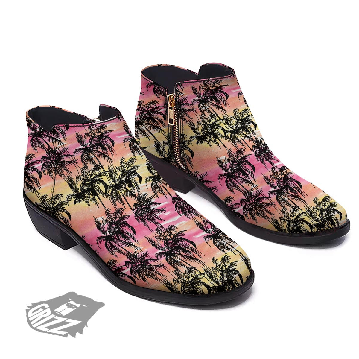 Palm Tree Sunset Print Pattern Ankle Boots-grizzshop