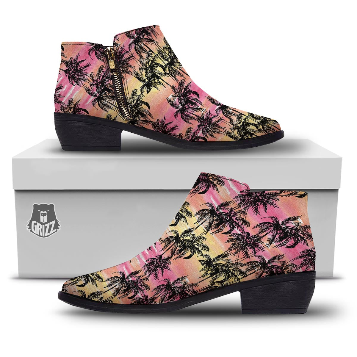 Palm Tree Sunset Print Pattern Ankle Boots-grizzshop