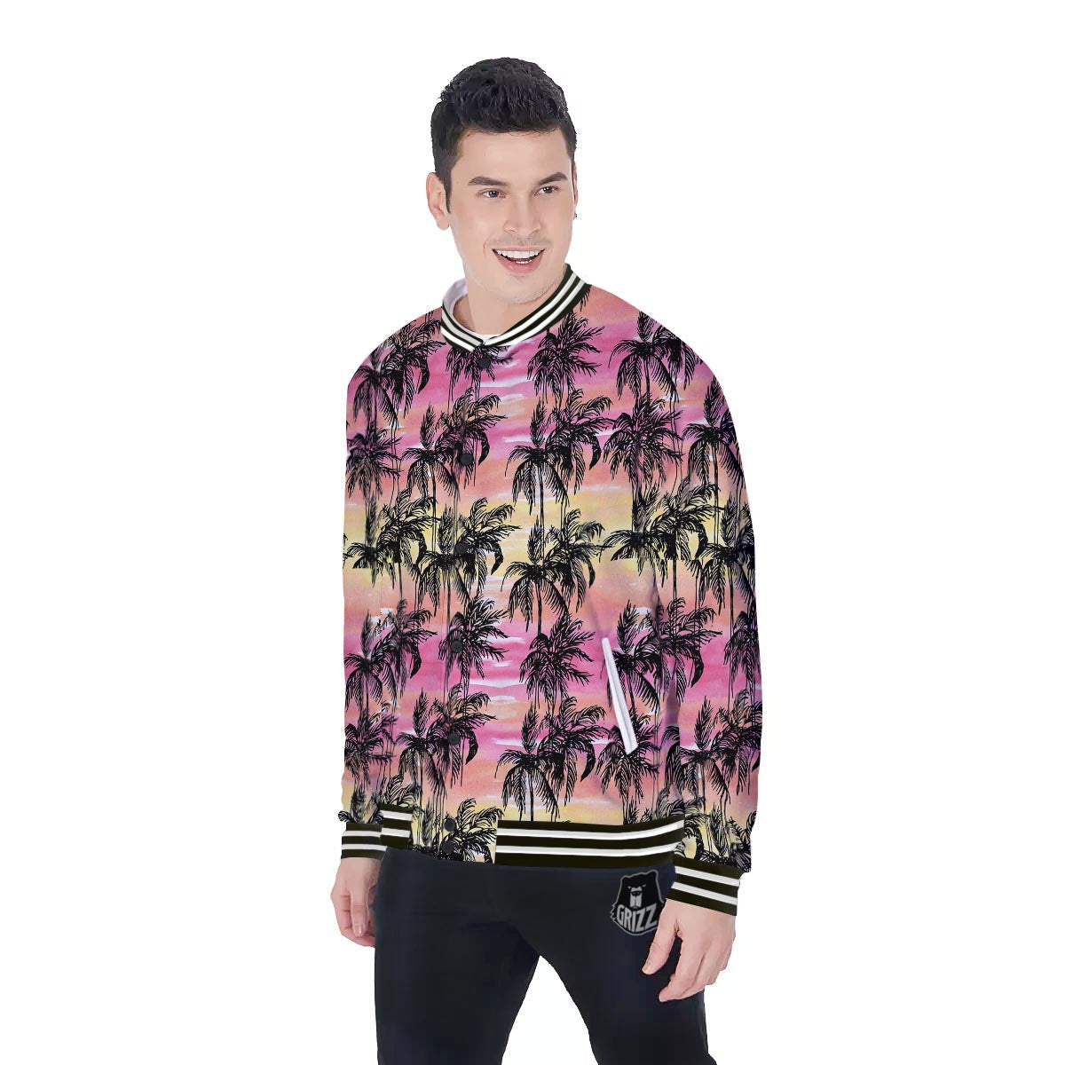 Palm Tree Sunset Print Pattern Baseball Jacket-grizzshop