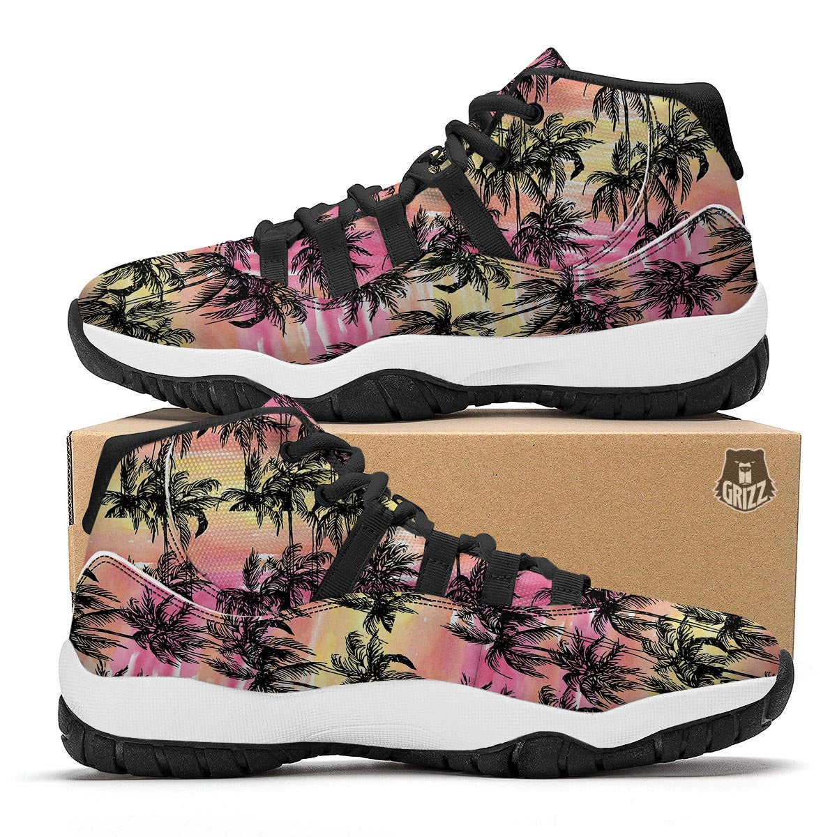 Palm Tree Sunset Print Pattern Black Bball Shoes-grizzshop