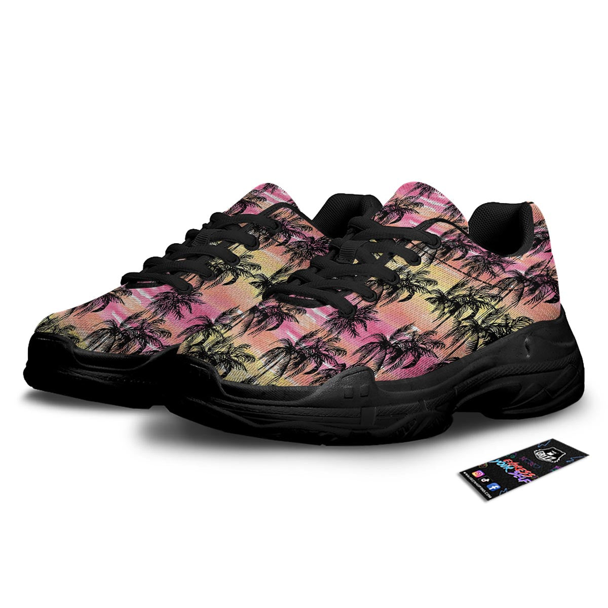 Palm Tree Sunset Print Pattern Black Chunky Shoes-grizzshop
