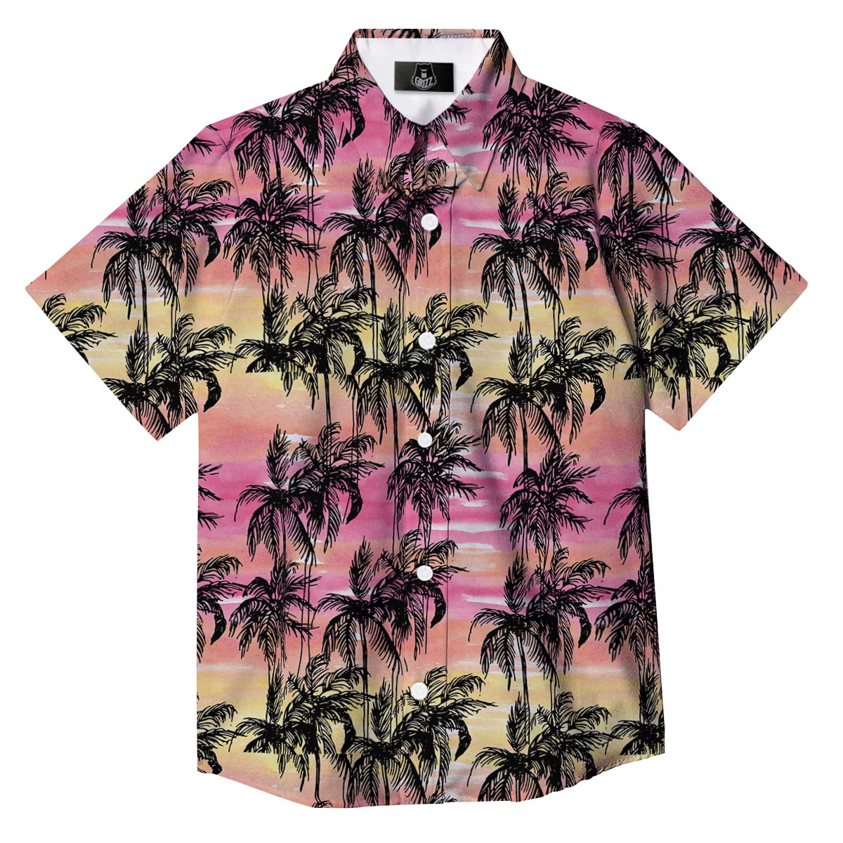 Palm Tree Sunset Print Pattern Button Up Shirt-grizzshop