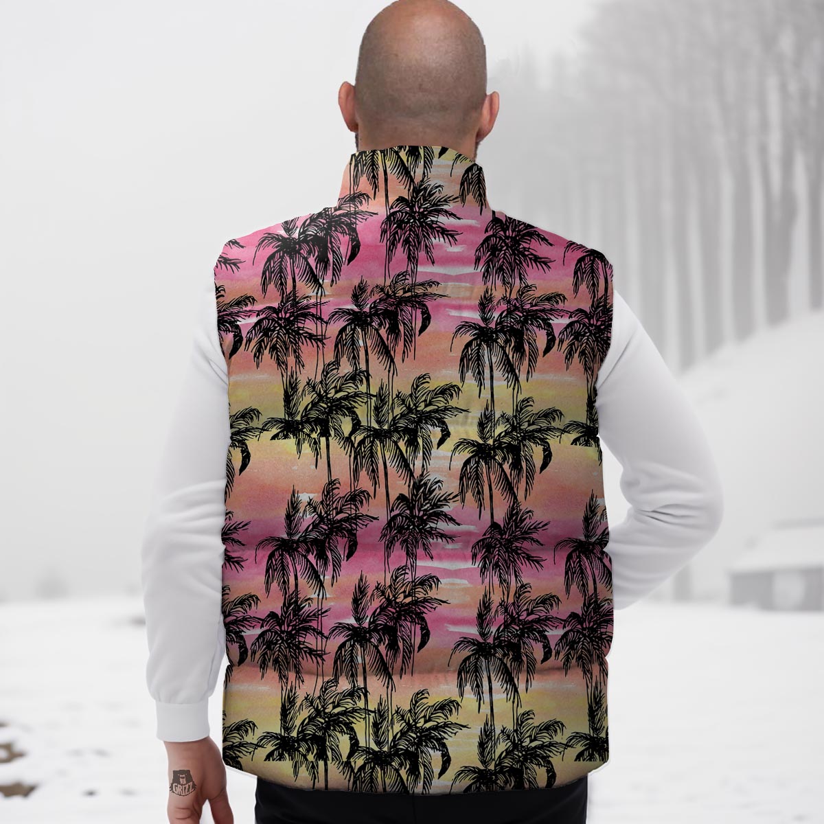 Palm Tree Sunset Print Pattern Down Vest